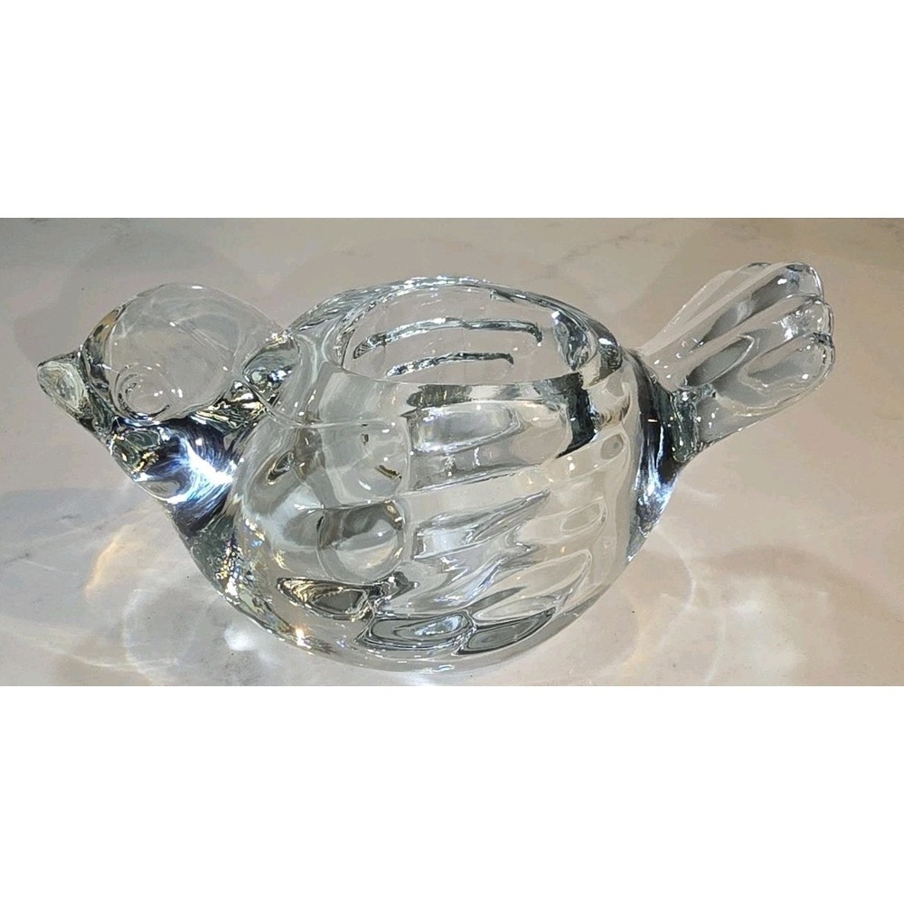 Vintage Indiana Glass bird votive candle holder made of clear crystal glass.